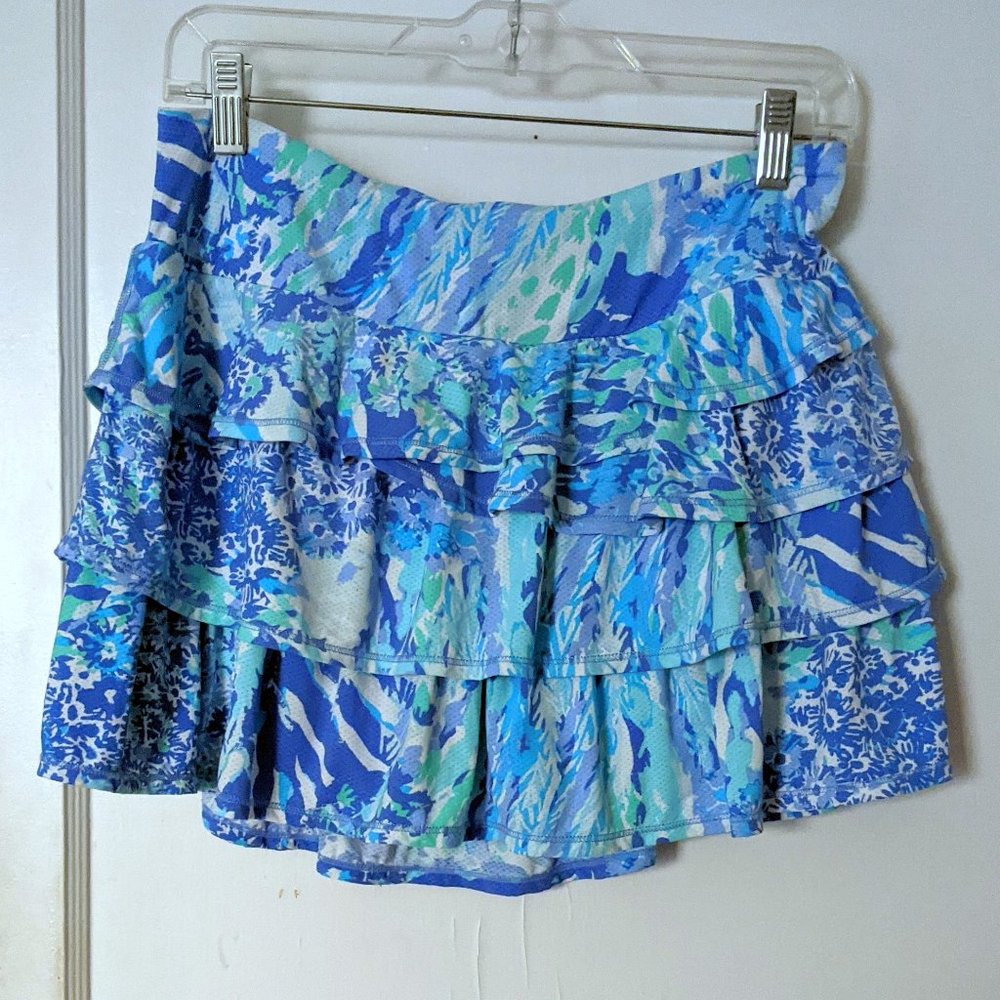 Lilly Pulitzer Luxletic Amira Hey Hey Soleil Tiered Mini Ruffled Skort Size M